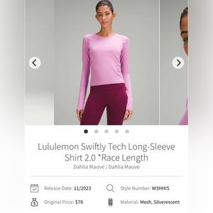 Lululemon Swiftly tech long sleeve 2.0 *Race size 12 NWT